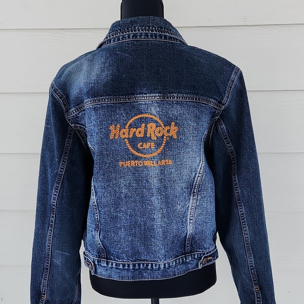 VTG Hard Rock Café Puerto Vallarta Collectible Distressed Jean Jacket (L)